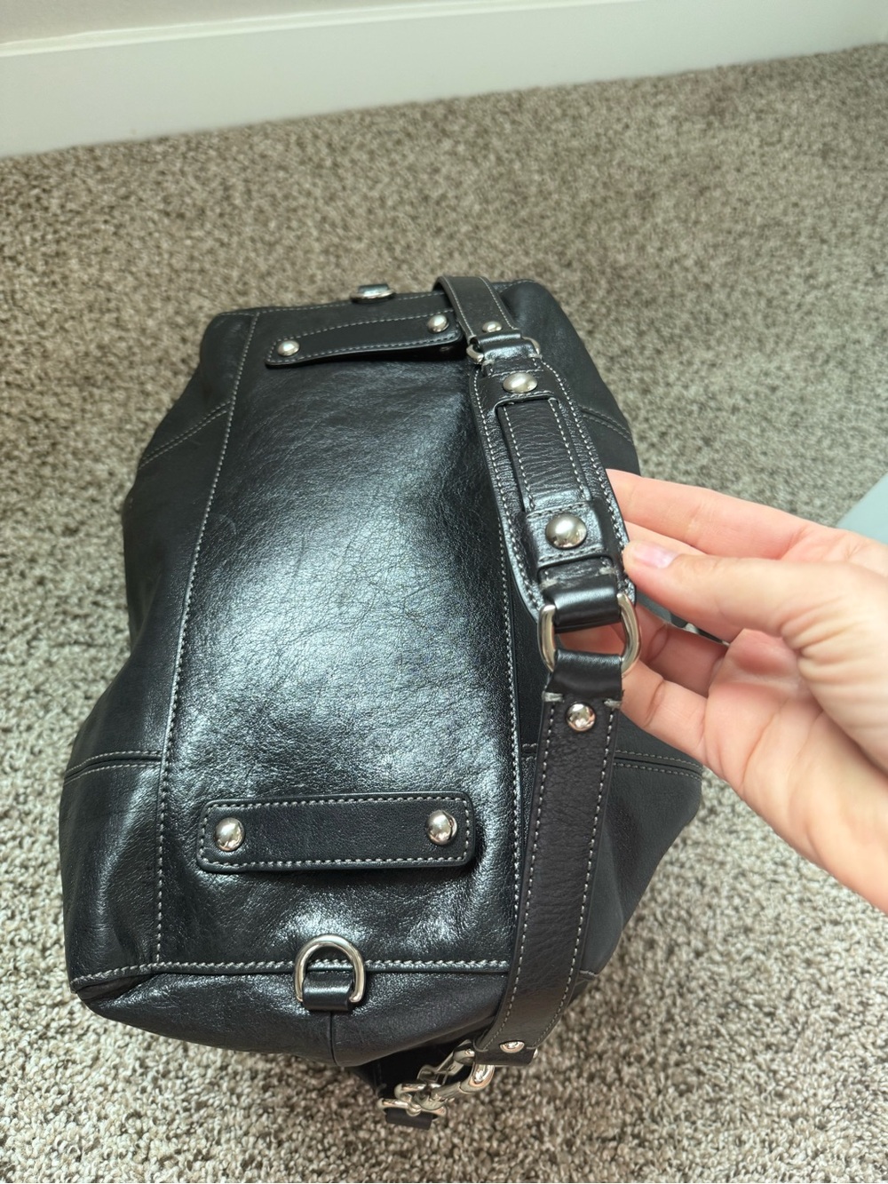 Coach Black Leather Bowling Bag with Silver Hardware - Picture 3 of 8